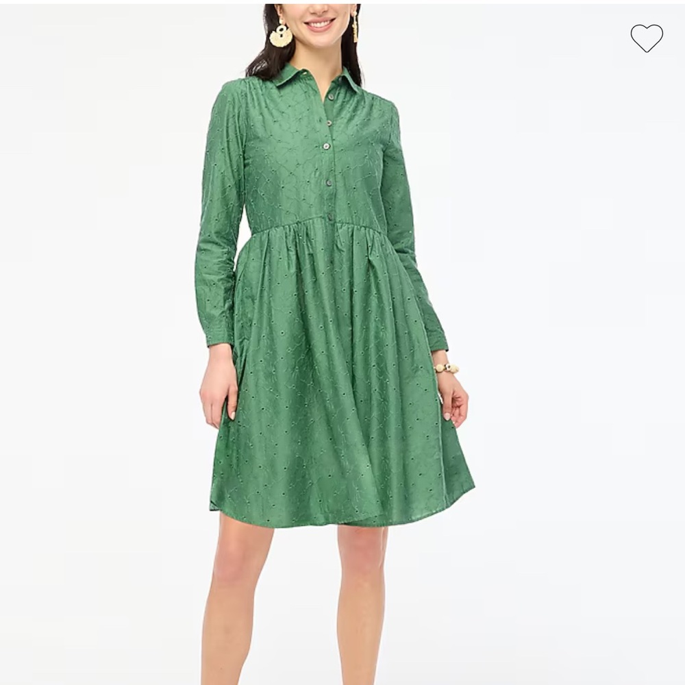 J.Crew Factory NWT Eyelet Mini Shirtdress (Green)